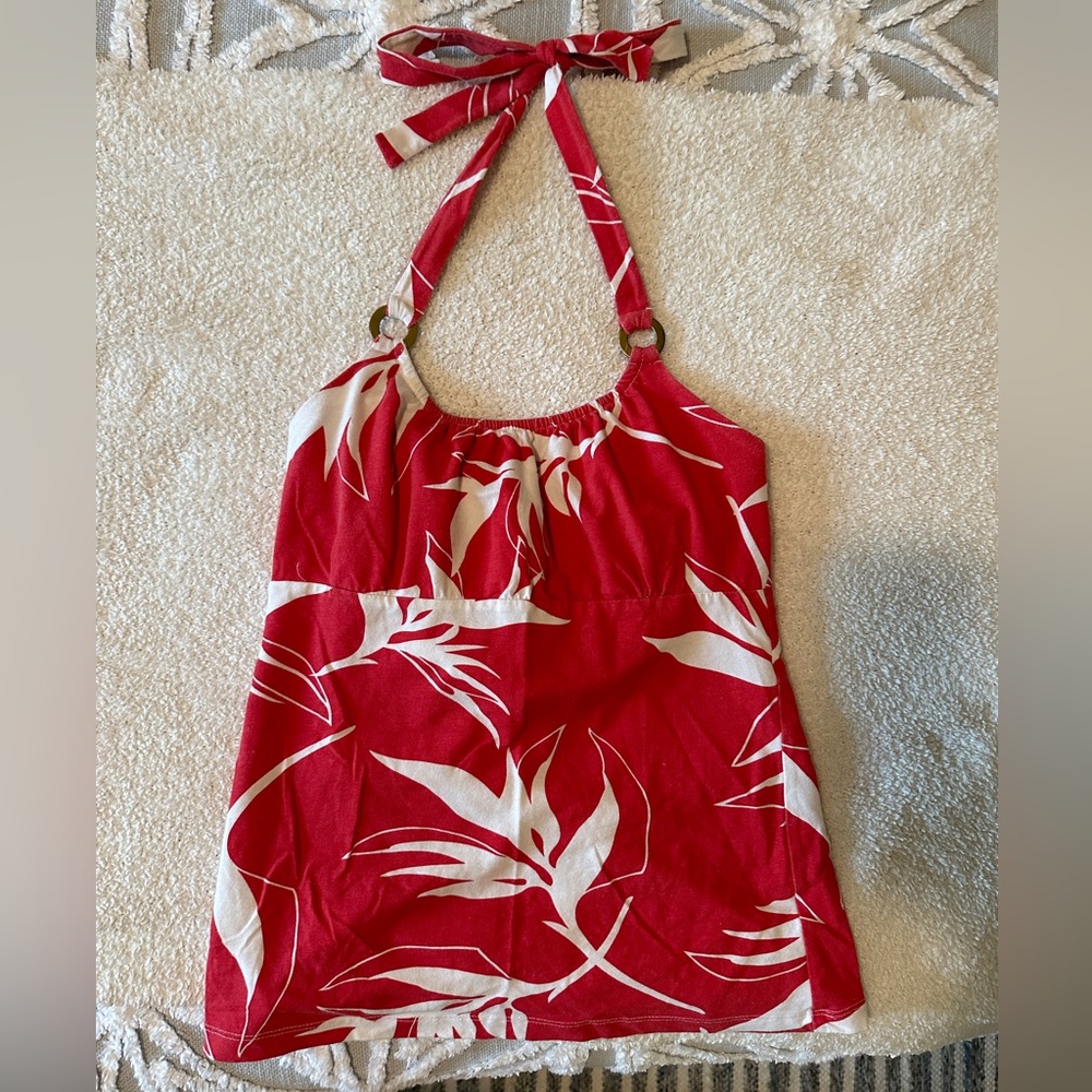 Y2K Banana Republic Red and White Halter Top